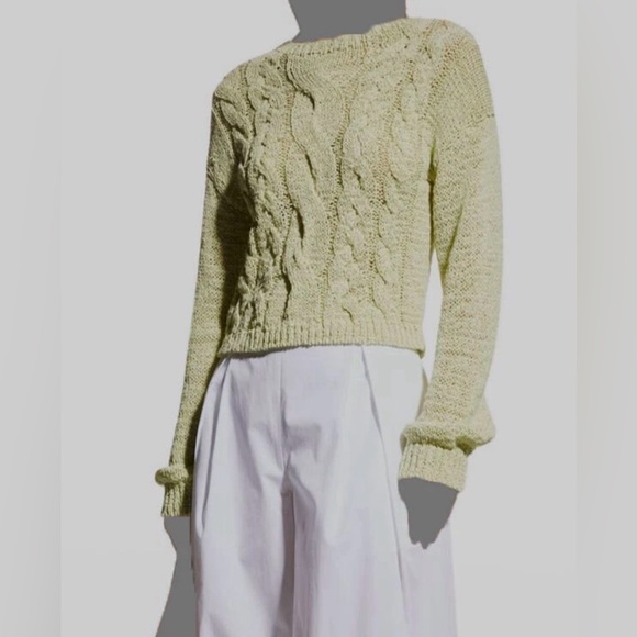 New Vince Women's Green Long-Sleeve Cotton Blend Cable Knit Sweater Size S